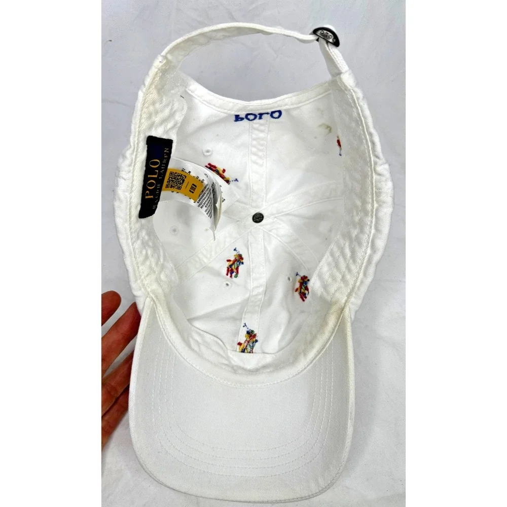 Polo Ralph Lauren Baseball Cap White Rainbow Embroidered Horses Cotton As Is